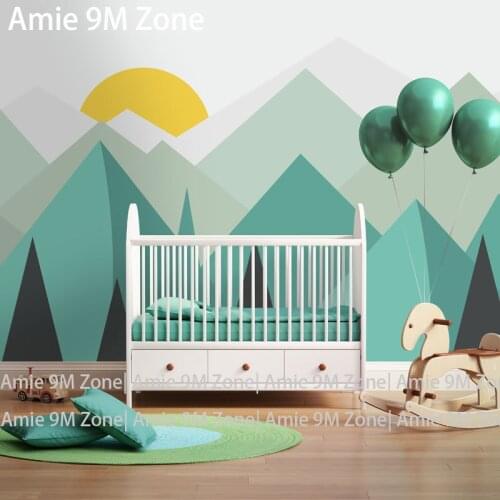 Pure green mountain art wallpaper mural on the wall for kids room wallpaper nursery room wall decor free shipping