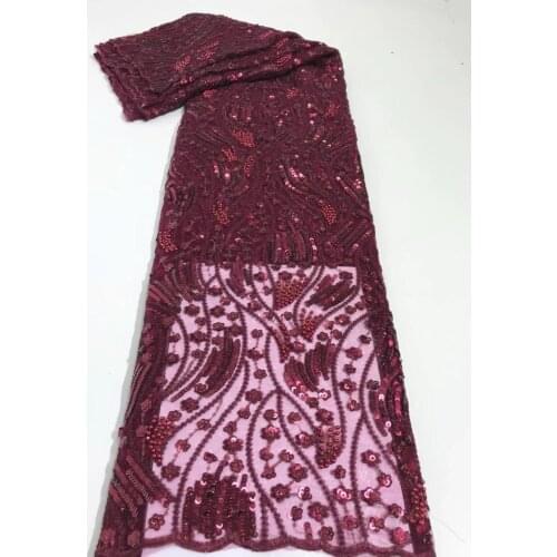 New African Lace Fabric 2020 High Quality Lace Sequins/Beaded French Net Lace Tulle Mesh Fabrics Red Lace beads Wedding Fabrics