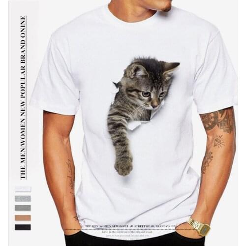2021 New 3D Cat Pattern Printing Mens T-Shirt 3D Printing Short-Sleeved Cute Casual Round Neck Top Comfortable Modal Material