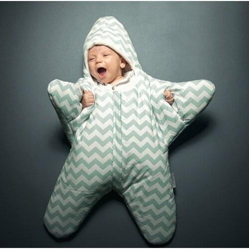 New Arrival Cute Star Winter Thick Newborn Sea Star Baby Paded Starfish Sleeping Bag with Cap Sleepsacks Fleece Stroller Fleabag