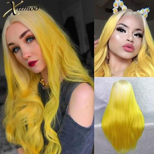 XUMOO Ombre Yellow Lace Front Wig Heat Resistant Long Straight Synthetic Wig With Baby Hair For Cosplay Party Black Women