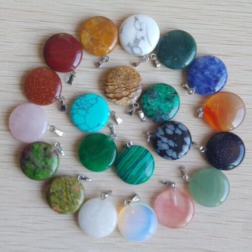 2018 fashion bestselling assorted mixed natural stone round charms pendants for jewelry making 50pcs Wholesale free shipping