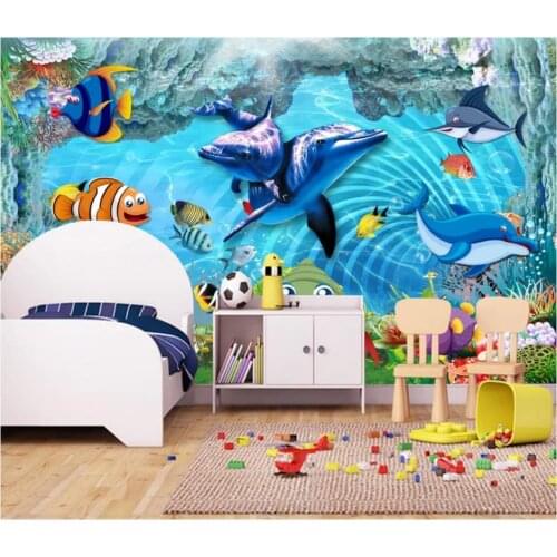Custom photo wallpaper 3d wallpaper for walls 3 d Cartoon childrens room mediterranean dolphins background wall painting decor