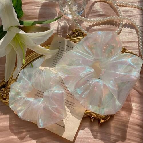 Sweet Shiny Mesh Scrunchies Women Romantic Pink White Hair Rope Transparent Tulle Organza Hair Ties Hair Accessories Hair Bands