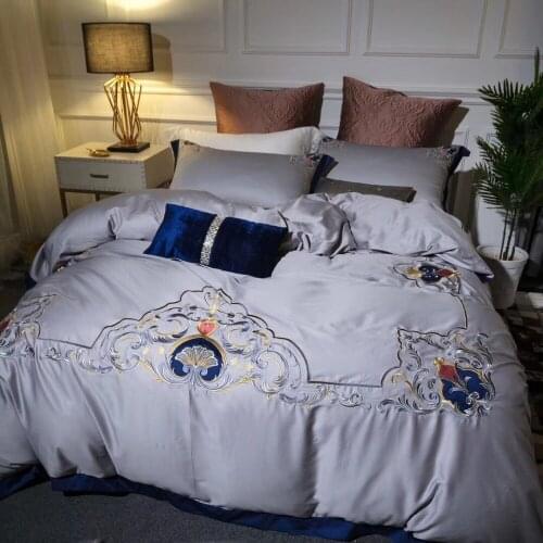 80S Egyptian Cotton Luxury Embroidery Royal Bedding Set King Queen Wedding Bed Sheet Cover set Duvet Cover 4pcs Blue green