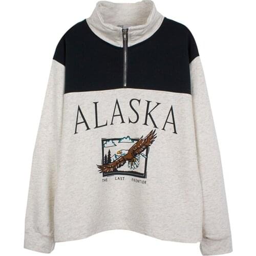 USA Vintage Design Panelled Letter Print Eagle Fashion Girls Sweatshirt Women 2020 Autumn New Loose Pullover Long Sleeve Zipper