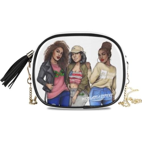 Chain PU Leather Shoulder Bags for Art Afro Girls Black Women 2021 Crossbody Handbags Purses Female Travel Luxury Cross Body Bag