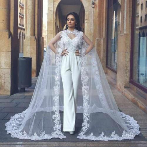 Wedding Lace Tulle Bridal Wraps Long Cape White Ivory Jacket Shawl Applique Cloak Custom Made Plus Size Bridal Accessories