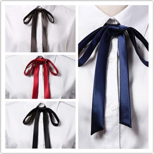 Thin Satin Bowtie Solid Color Simple Shirt Accessory Girl Ornament Women School Student Bowtie Vintage Elegant Ribbon Knot