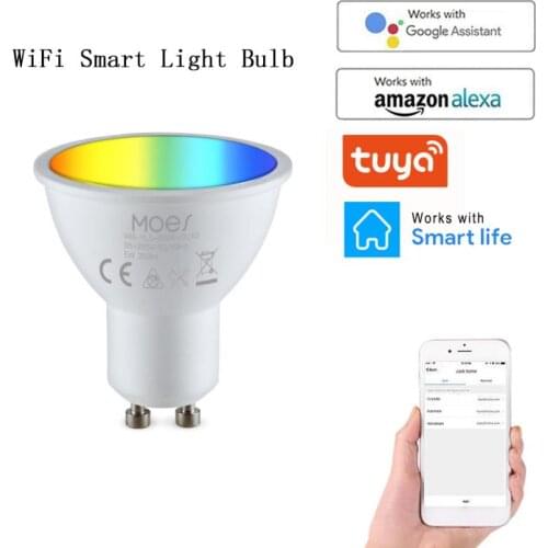 5W WiFi Smart Light Bulb GU10 LED RGB Lamp Work with Alexa/Google Home 95-265V RGB+White Dimmable Timer Function Smart Bulb