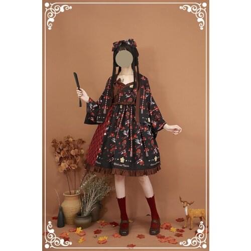 Japanese sweet lolita dress vintage falbala bowknot printing patchwork high waist victorian dress kawaii girl gothic lolita jsk