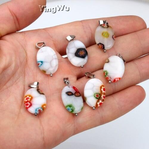 Yingwu 30pcs/lot Mix Stainless steel Beautiful Flower Millefiori Glass Lampwork Beads 18mm Fit Necklace Jewelry DIY Making