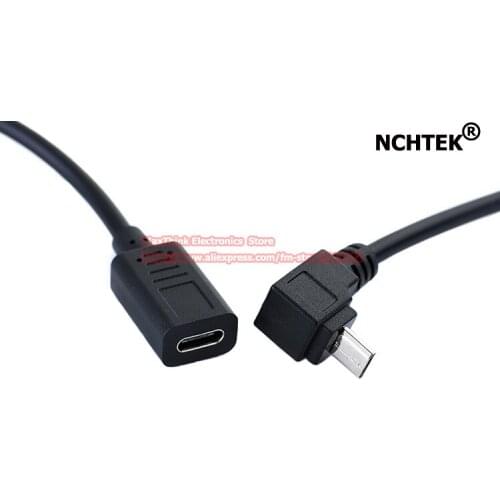 NCHTEK UP Angled Micro USB 2.0 Male to Type C Female Data Charging Connector Cable About 27CM/Free Shipping/10PCS