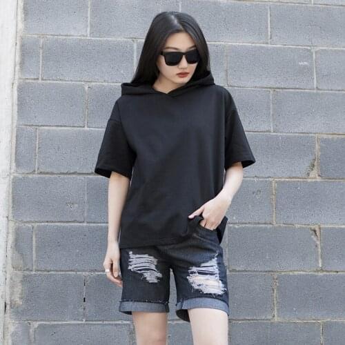 2021 summer womens Yamamoto dark Hoodie loose summer half sleeve short sleeve versatile T-shirt