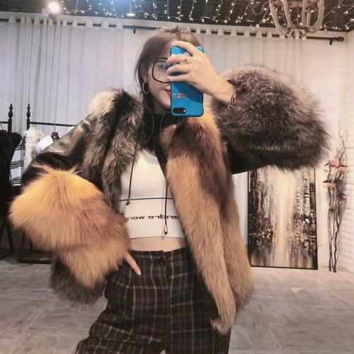 2020 Winter Ladies Silver Red Fox Fur Patchwork Coat Leather Women Outwear Genuine Fur Jacket
