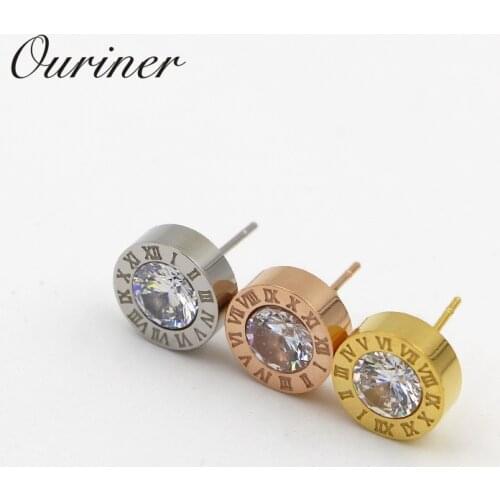 Lady Jewelry Roman Number Stud Earring Crystal Gold-Color 316L Stainless Steel Love Earrings For Women Earring Party KE003