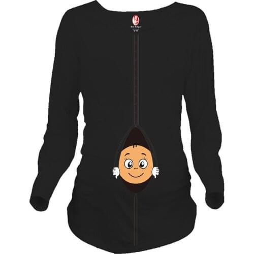 Hot sale funny pregnancy shirts cotton maternity tops 5 colors funny pregnant shirts with baby peeking out long sleeve wholsale