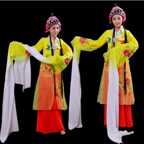 Chinese Peking Opera Dance Costume Classical Folk Dance wear flower pattern ancient style women dress long sleeve stage outfit
