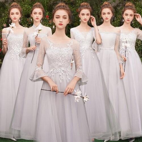 Beauty-Emily Long Lace Bridesmaid Dresses 2018 A-Line Off the Shoulder Half Sleeve Vestido da dama de honra