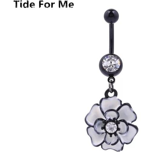 2018 New Arrival White Rose Flower Dangle Navel Rings Percing Crown Peacock Belly Piercing Women Button Rings Body Jewelry