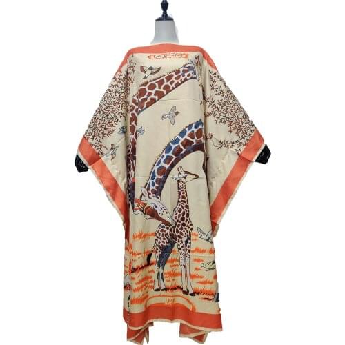 Traditional African Printed Abaya Muslim Dresses For Women Plus Size Kuwait Summer Silk Bohemian Silk Kaftan Dress