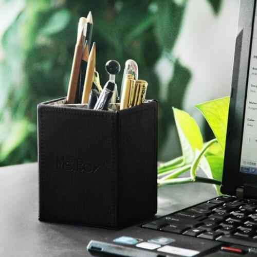 1 pcs Multi-function Desk Stationery Organizer PU Pen Holder Pens Square Makeup Container for Office Accessories Supplies