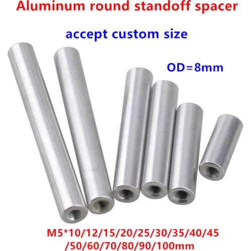 10pcs M5 aluminum rods M5*10/12/15/20/25/30/35/40..80mm Aluminum Alloy round standoff spacer Spacing screws for RC Parts D=8mm