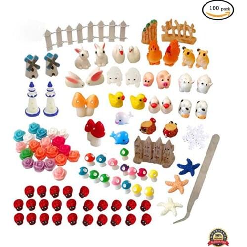 100Pcs Miniature Garden Ornaments Kit DIY Fairy Garden Dollhouse Decor Micro Landscape Garden Decorations Miniature Craft Home