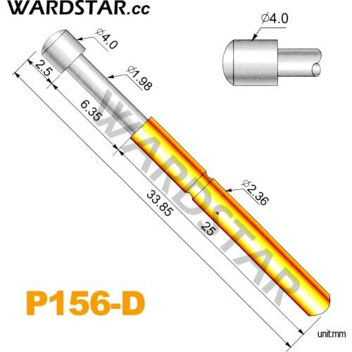 100pcs/lot P156-D Dia 4.0mm Spring Test Probes Pogo Pin Length 33.85mm(Stroke Spring Froce:250g) Wholesale
