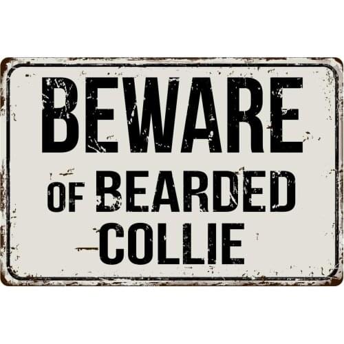 121VS Beware of Bearded Collie 8 x 12 Vintage Aluminum Retro Metal Sign