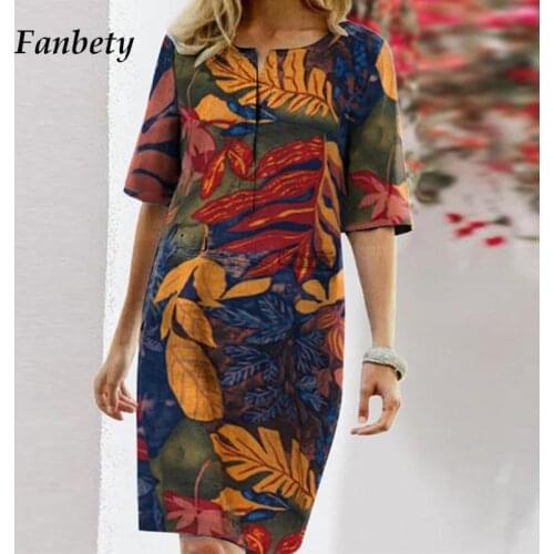 2020 Women Vintage Floral Print Party Dress Autumn Elegant Split O Neck Mini Dresses Spring Female Half Sleeve Dress Vestido 4XL