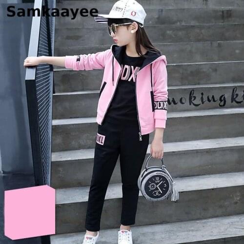 5-16y Childrens Clothing Set Spring Autumn Girls Jacket+Long Sleeve T-shirt+Pants Tracksuit Suits Kids Sportswear Clothes 3pcs