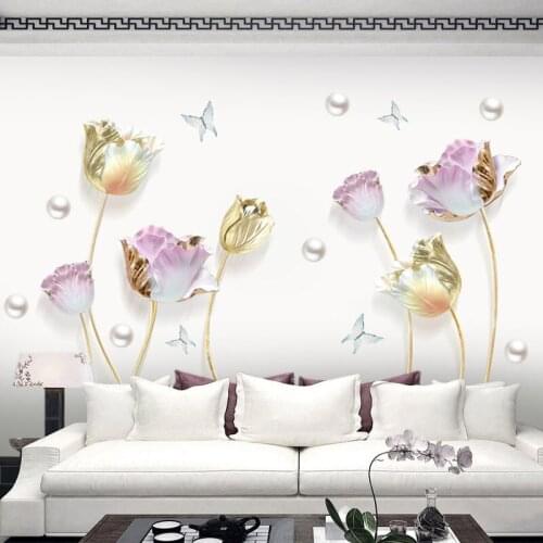 3D Tulip Flower Wall Sticker Living Room Bedroom Wall Decor Aesthetic Removable Home Decals Art Posters