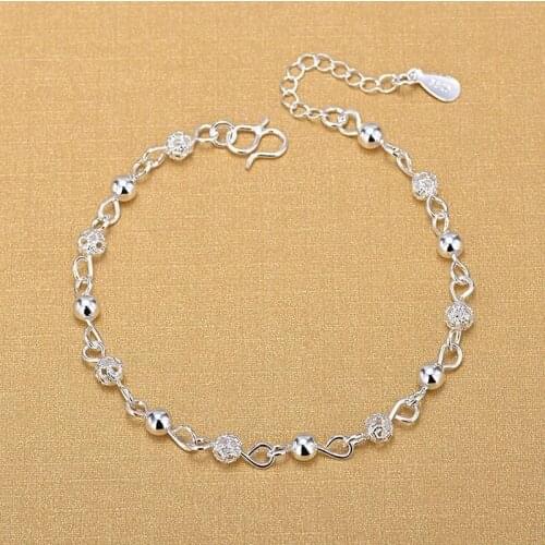 925 Sterling Silver Hollow Round Ball Charm Bracelet &Bangle Anklet For Women Girls Wedding Party Jewelry Elegant Accessory A166