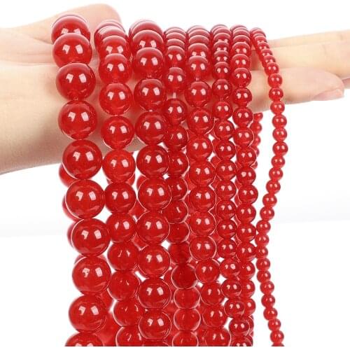 Red Chalcedony Jades Natural Stone Beads Round Loose Spacer Bead For Jewelry Making DIY Bracelet Charm Accessories 4/6/8/10/12MM
