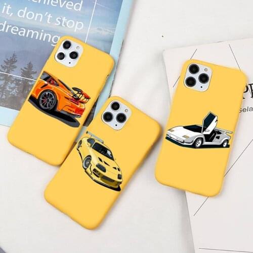 Sports Cars Male Men Phone Case Yellow Candy Color for iPhone 6 7 8 11 12 s mini pro X XS XR MAX Plus
