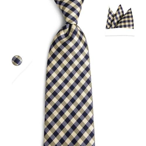 DiBanGu High Quality Checks Yellow Black 100% Silk Necktie New Fashion Jacquard Woven Classic Ties Men Gravata Corbatas SJT-7128