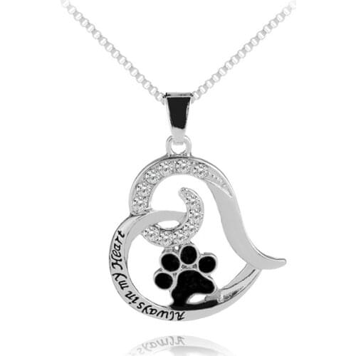 European and American new Always in my Heart fashion pet dog claw necklace hollow love footprint pendant