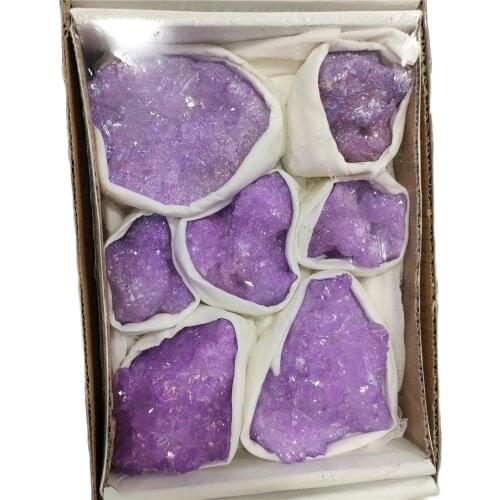 Purple Titanium Rainbow Aura Lemurian Quartz cluster Crystal Specimen healing Gifts Home Decoration