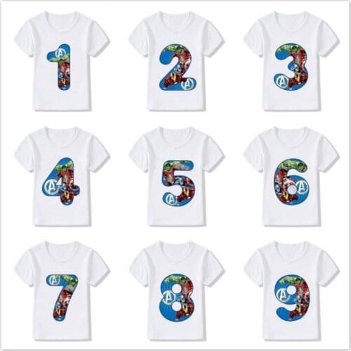 Marvel Super Hero Baby Boy Girl Happy Birthday Number 1-9 Childrens T-shirt Avenger Endgame The Hulk Iron Man Print T-shirt