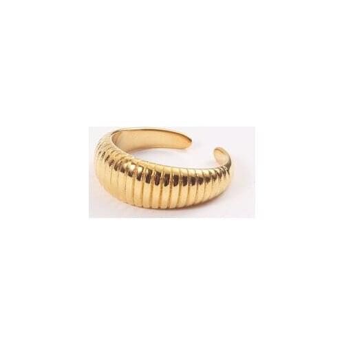 SRCOI Gold Color Simple Vintage Check Ring Punk Hip Hop Style Stainless Steel Minimalist Tire Shape Ring Women Jewelry Sister