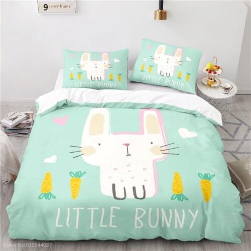 Cute Little Bunny Bedding Set Nordic Style Duvet Cover Sets Pillowcase Boys Girls Kids Bedroom Decor Twin Full Queen King Size