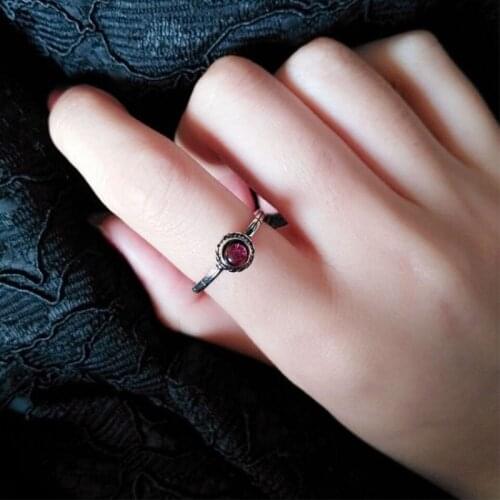 Red 925 Sterling Silver Personality Retro Fashion Sweet Female Wild Resizable Opening Rings SRI069