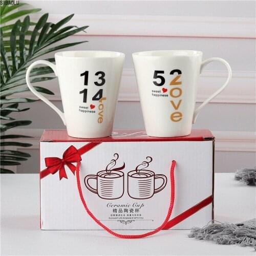 Creative Ceramic Cup Mug Gift 520 1314 Couples Cup Set Portable Gift Box Mug Coffee Mug