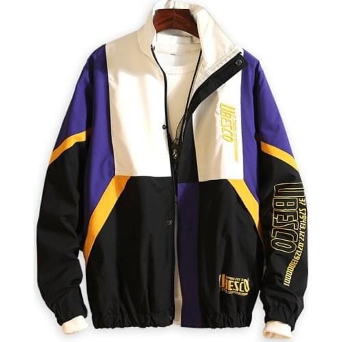 Block Patchwork Printed Jackets Men Fashion Casual Full Zip Up Windbreaker Coat Couple Hip Hop Male Streetwear Hipster