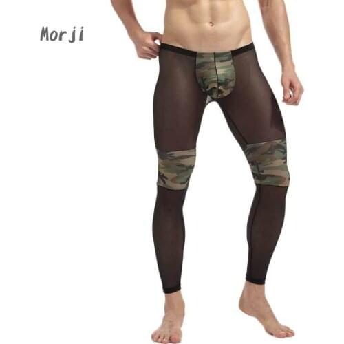 Sheer Leggings Mens Sexy Mesh Transparent Camouflage Bags Sleep Underwear Yoga Pajamas Pants Casual Tights sexy men clothes