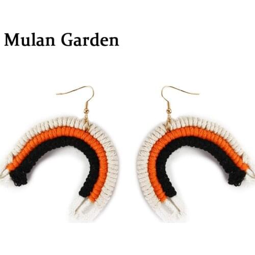 M&G Fashion Cotton Thread Weave Rainbow Macrame Earrings Geometric Semicircle Pendant Earrings Fashion Women Accessories Gifts