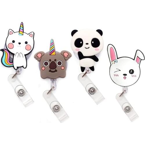 Cute 60cm Silicone Cute Rabbit And Cat Bears Retractable Badge Reel Student Nurse Exhibition Enfermera Name Card ID Card Chest