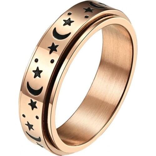 2021 Fashion Wedding Ring Star Moon Rotatable Wear-resistant Unisex Round Match Finger Ring for Dating Party Accessories