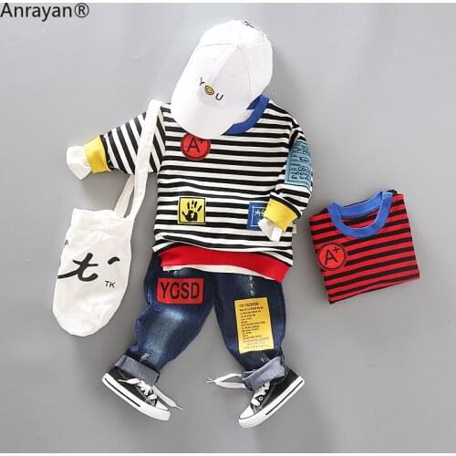 Autumn Children Baby Boys Girls Clothes Striped Sweatshirt Jeans 2pcs/Sets Child Toddler Fashion Cotton Clothing Kids Tracksuits